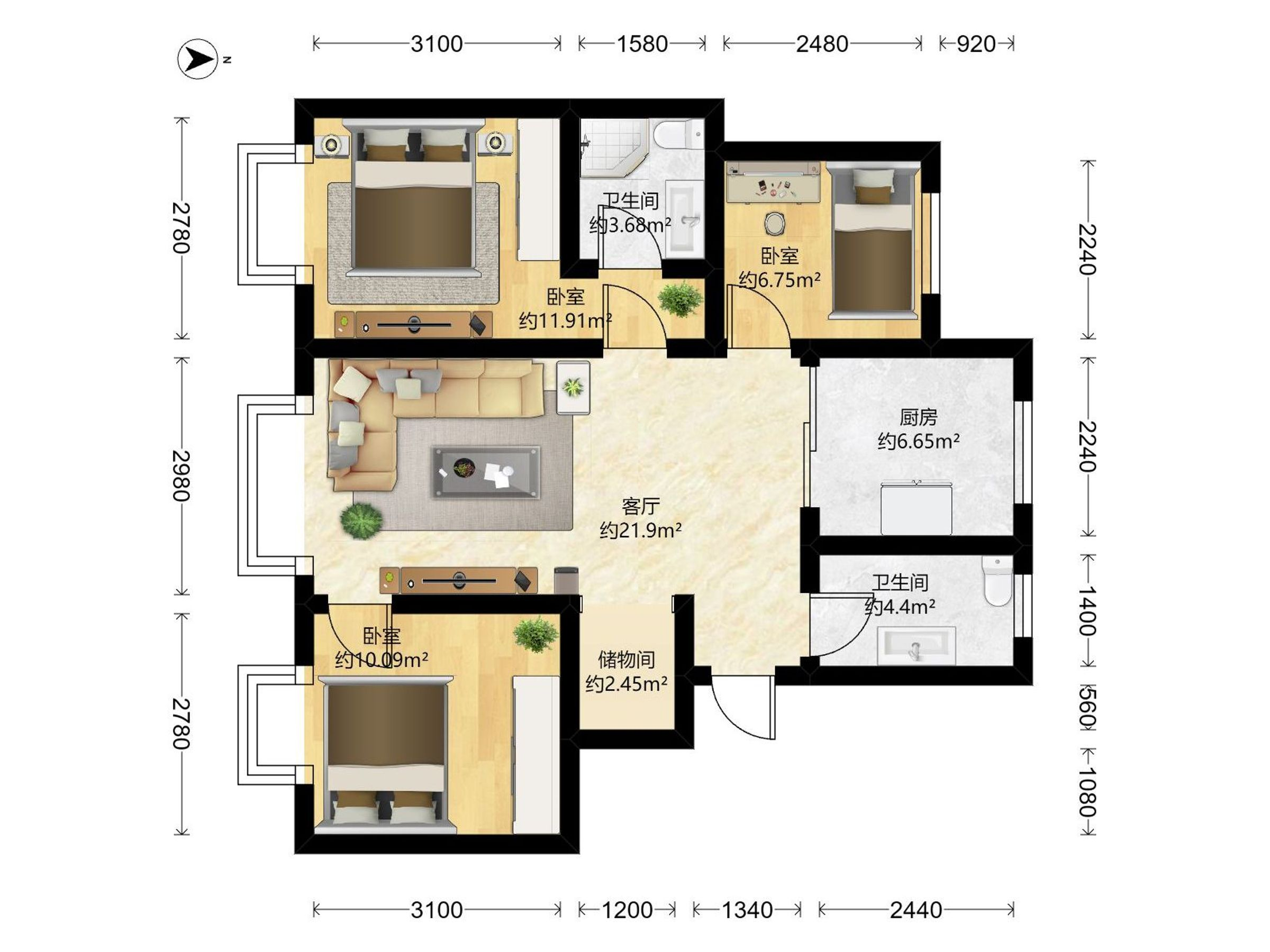 3室2厅2卫万科公园都会（三期）（新盘）